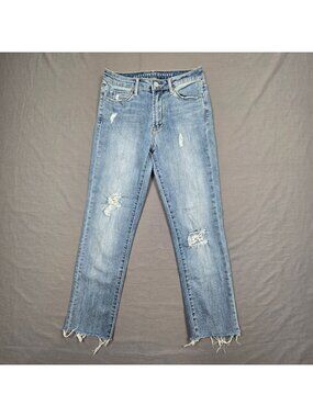 Articles Of Society Womens Distressed Frayed Hem Jeans Size 26 Light Blue Denim